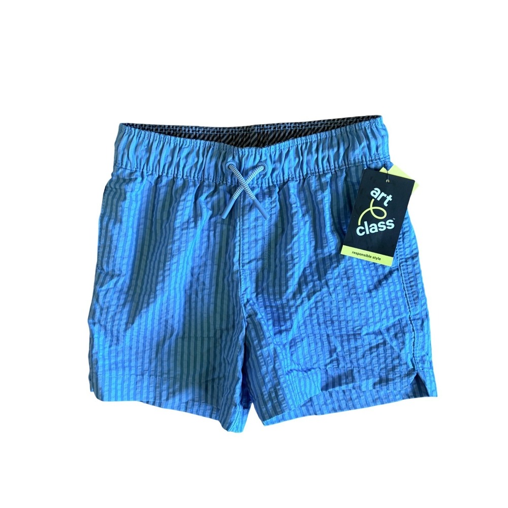 Art Class Blue Striped Seersucker Swim Trunks Bottoms Boys Small 6-7 NEW NWT